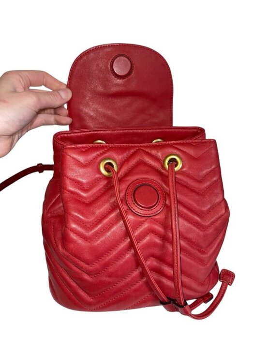 Gucci GG Marmont Matelassé Leather Mini Backpack Red Drawstring Made in Italy main image 16